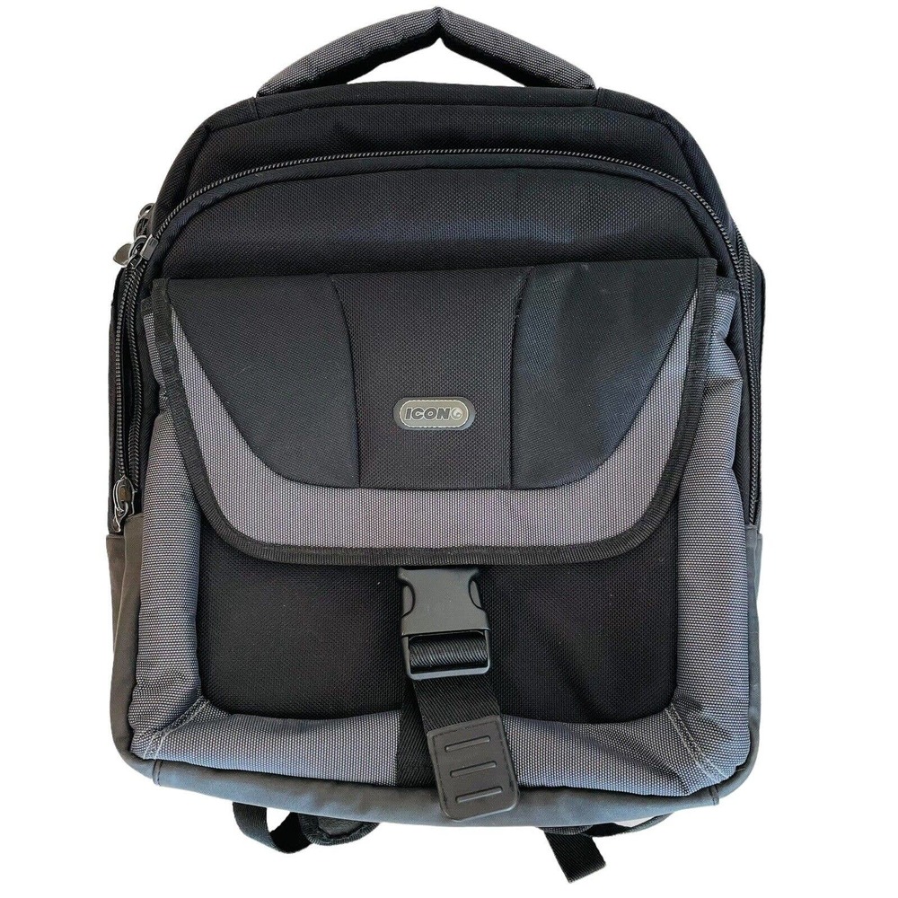 Icon Laptop Backpack Black Gray Trim Back To School Clean Fits MacBook Pro 13”